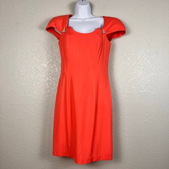 Vtg Y2K Sheath Dress Womens‎ Size 6 Coral Back Cutout Brooch Detail Midi - Picture 1 of 9